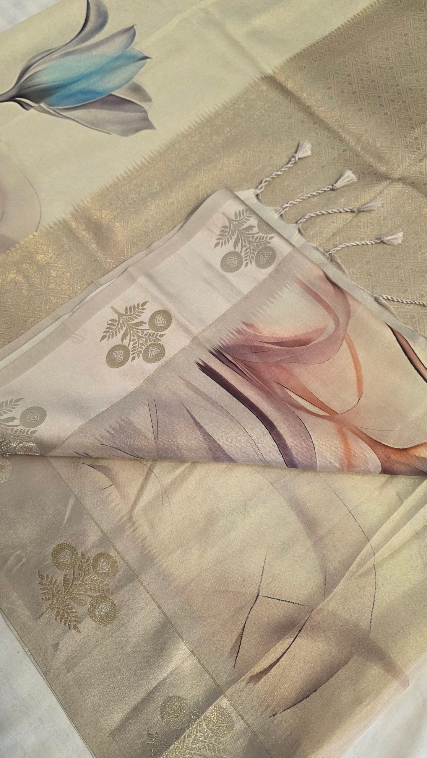 Ivory Semi Modal floral print  saree