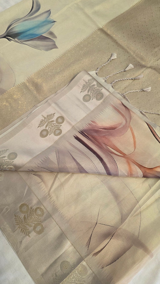 Ivory Semi Modal floral print  saree