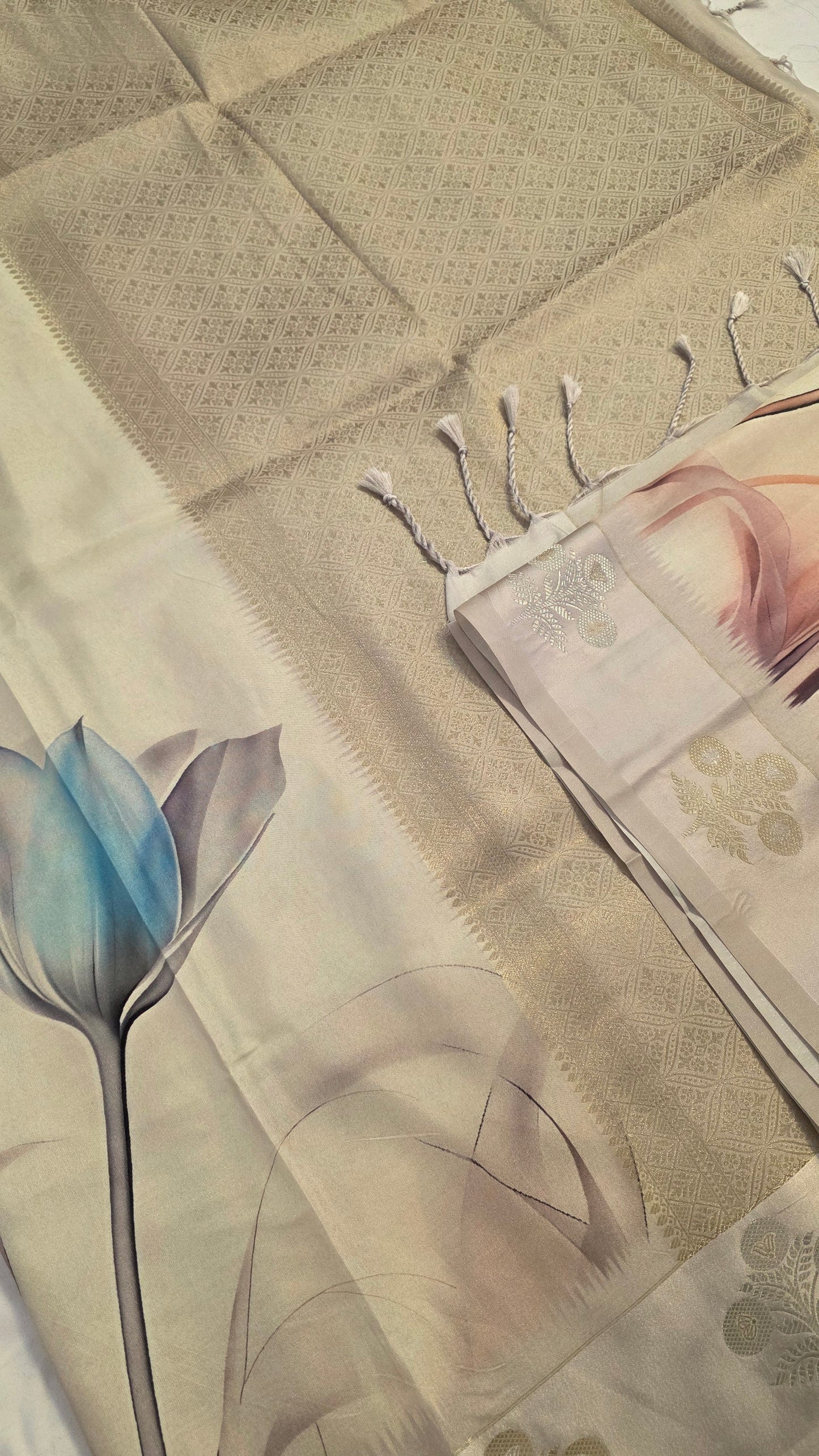 Ivory Semi Modal floral print  saree