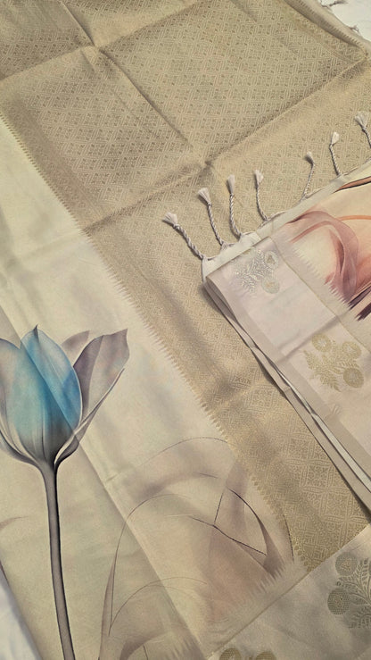 Ivory Semi Modal floral print  saree