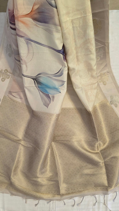 Ivory Semi Modal floral print  saree