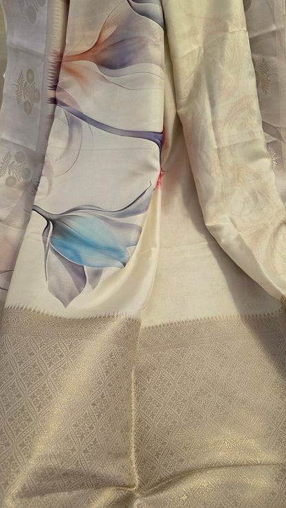 Ivory Semi Modal floral print  saree