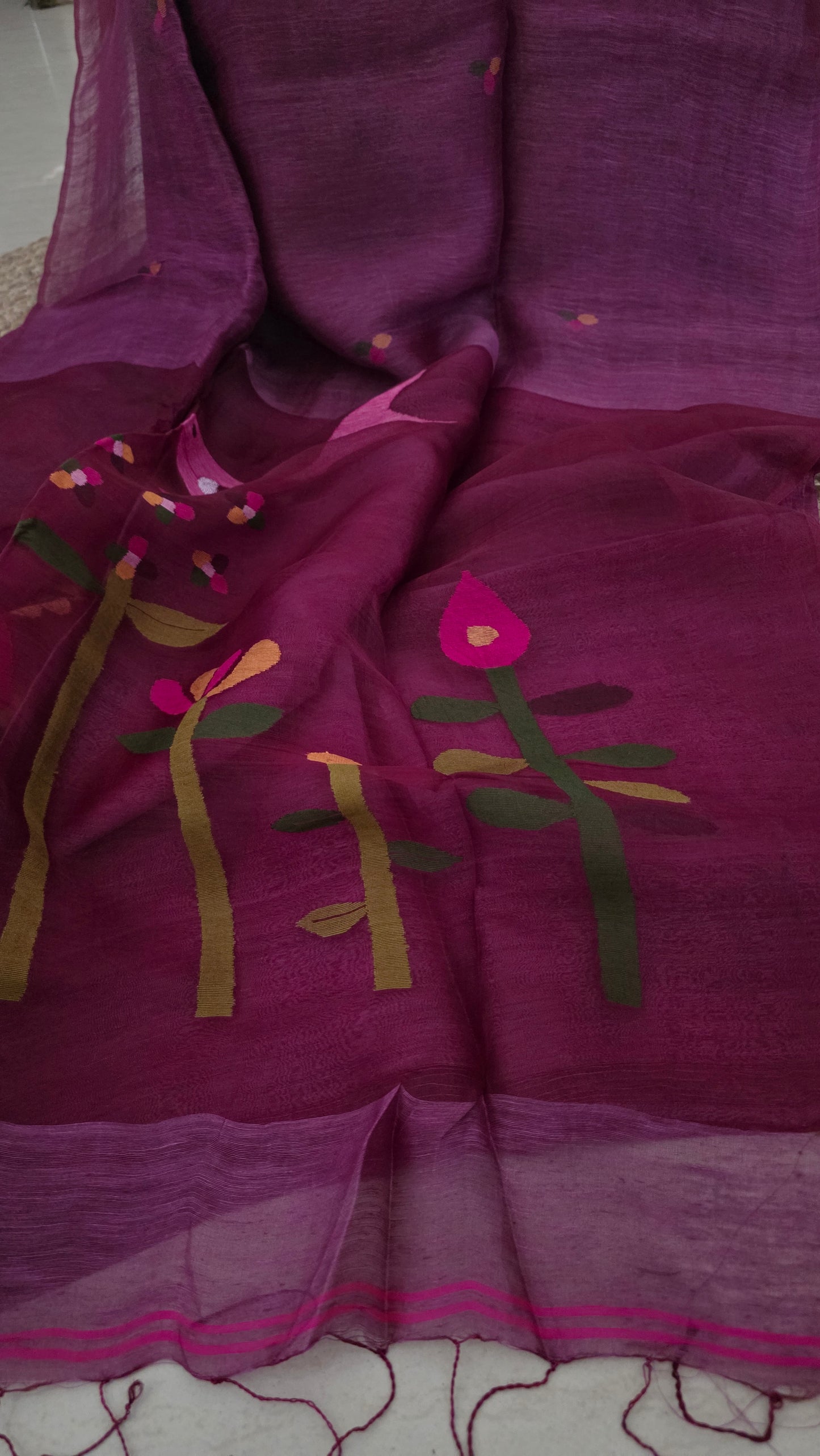 Plum linen Silk Jamdani| Bird weave