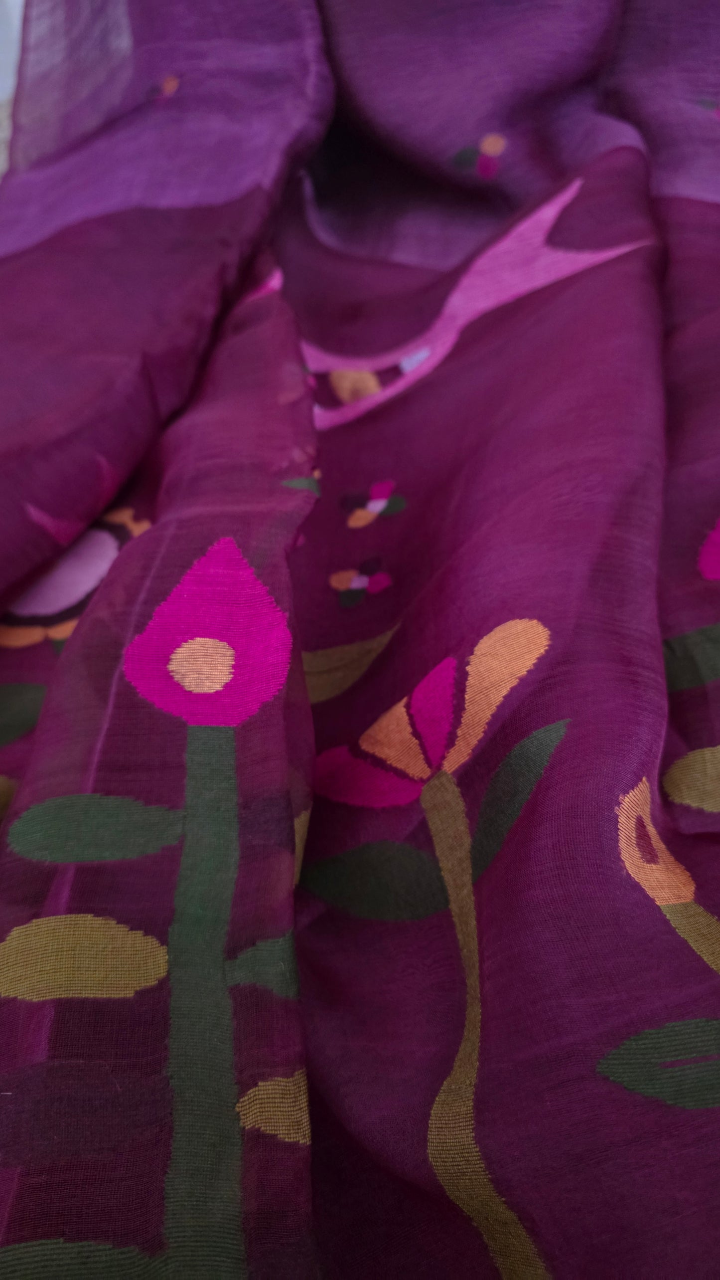 Plum linen Silk Jamdani| Bird weave