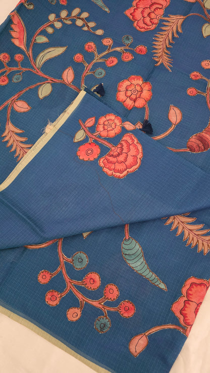 Blue Kota Silk Applique work saree