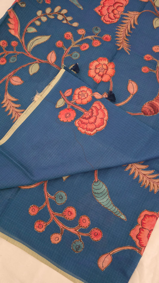 Blue Kota Silk Applique work saree