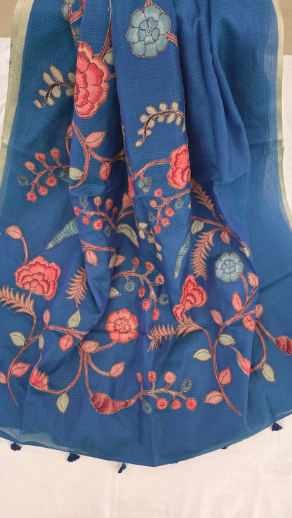 Blue Kota Silk Applique work saree