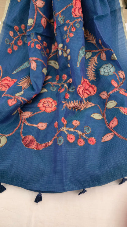 Blue Kota Silk Applique work saree