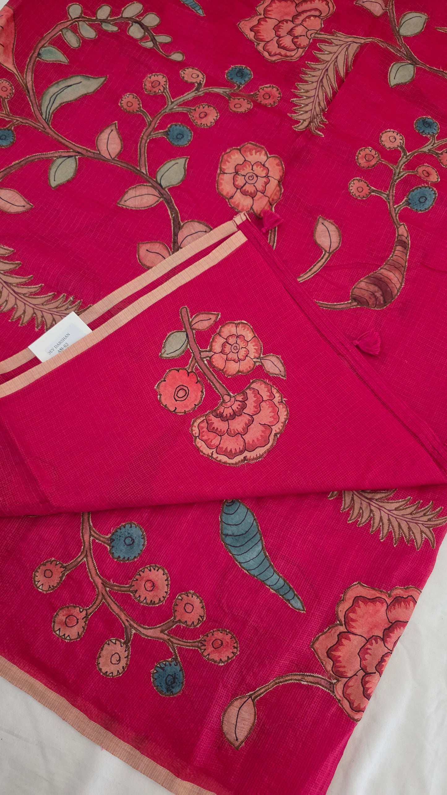 Red Kota Silk Applique work saree