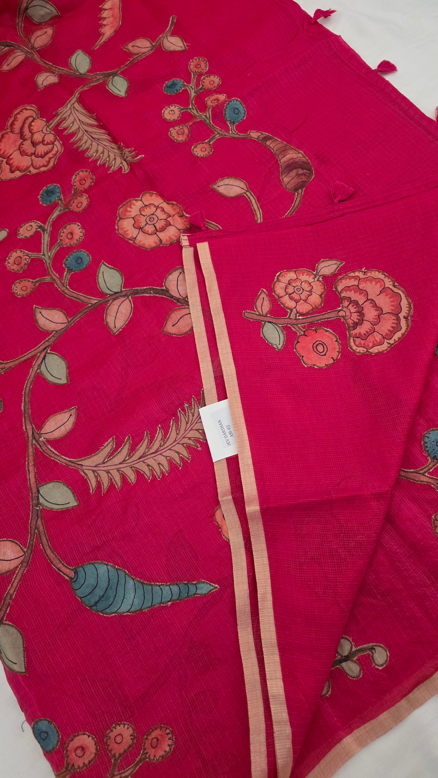 Red Kota Silk Applique work saree