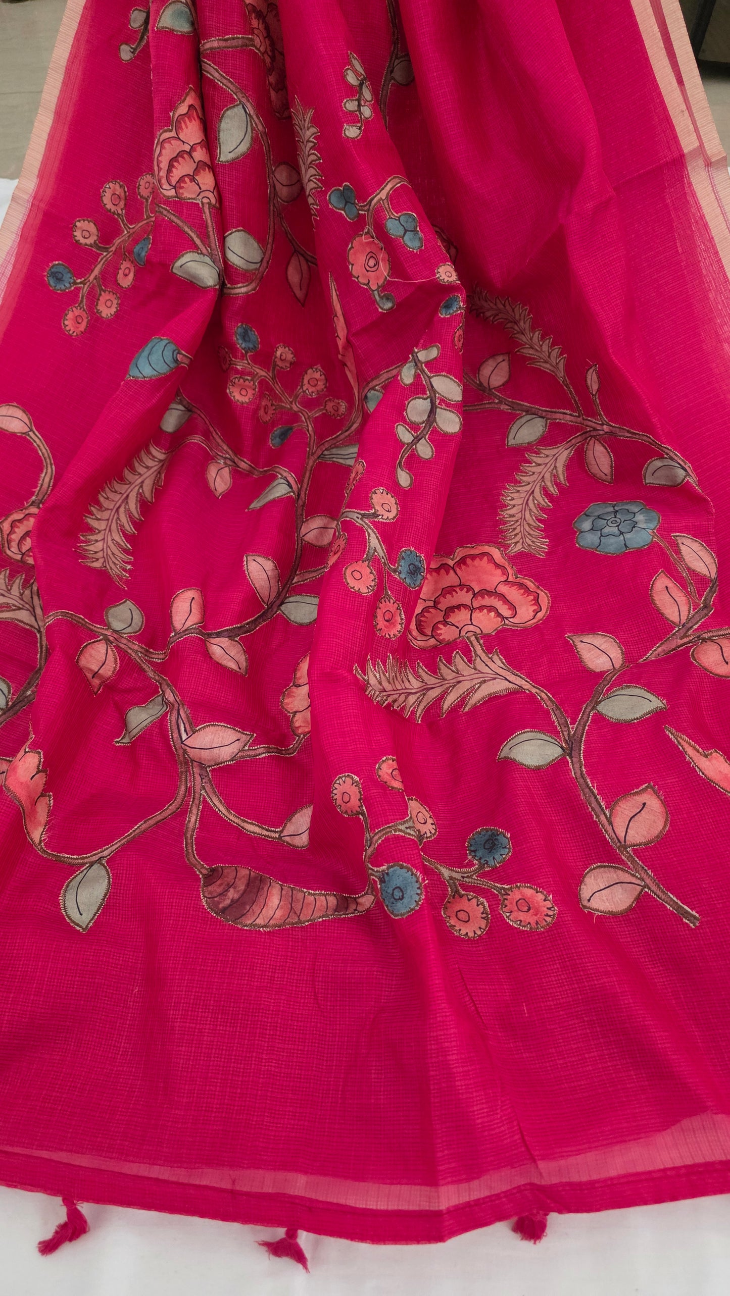 Red Kota Silk Applique work saree