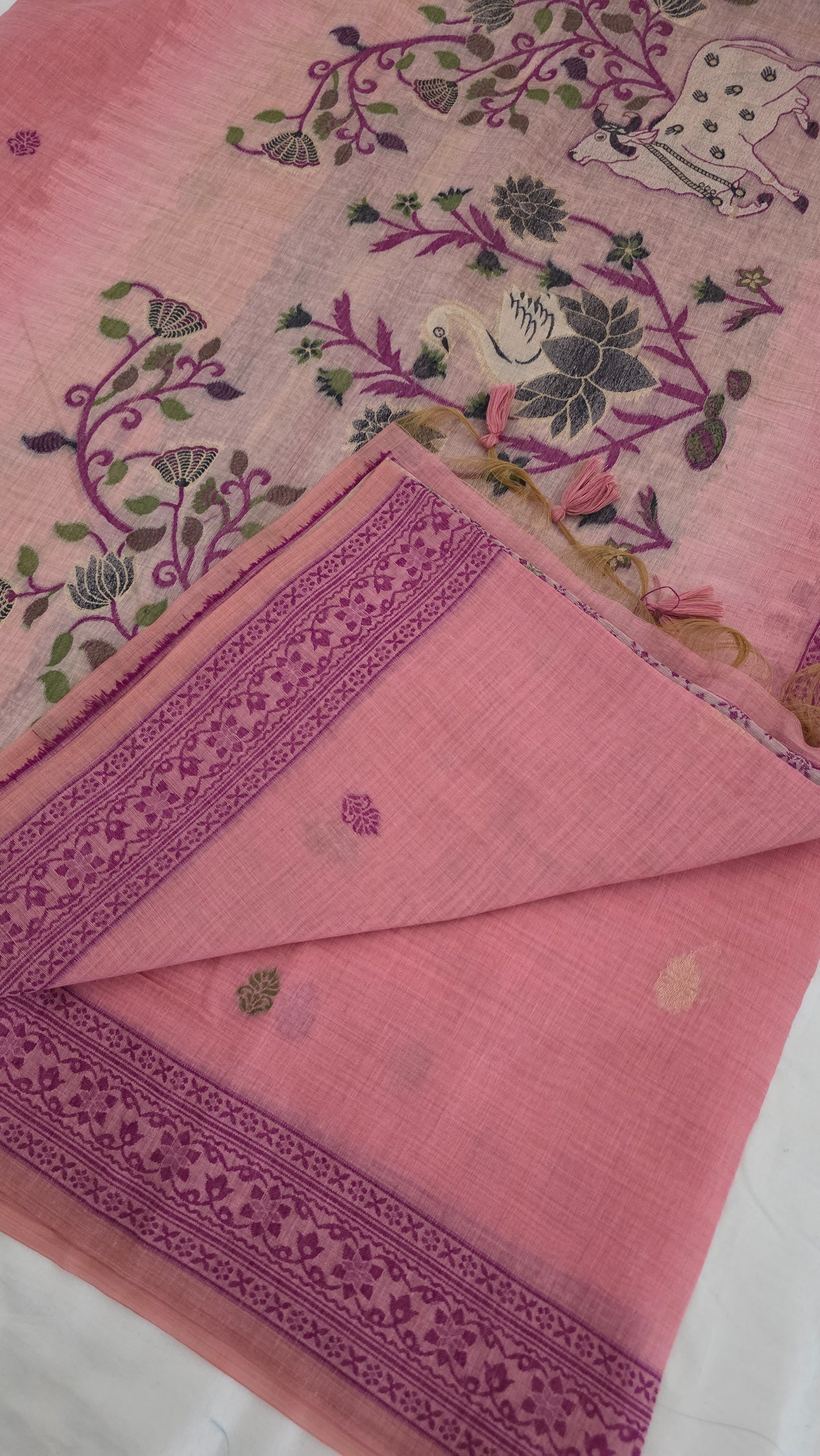 Pink Pichwai Munga Silk Jamdani