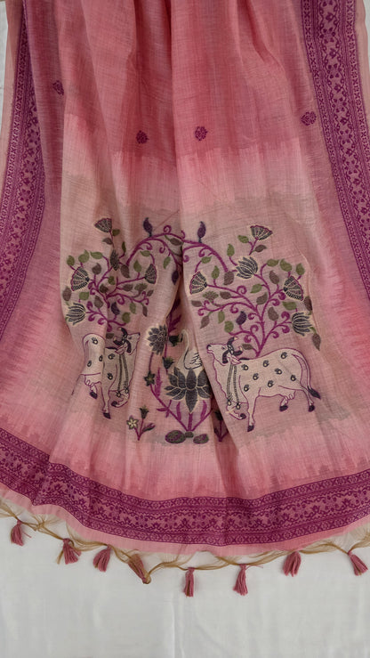 Pink Pichwai Munga Silk Jamdani