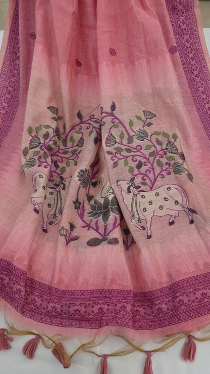 Pink Pichwai Munga Silk Jamdani