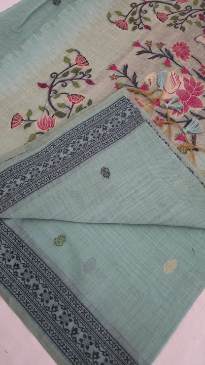 Blue Pichwai Munga Silk Jamdani