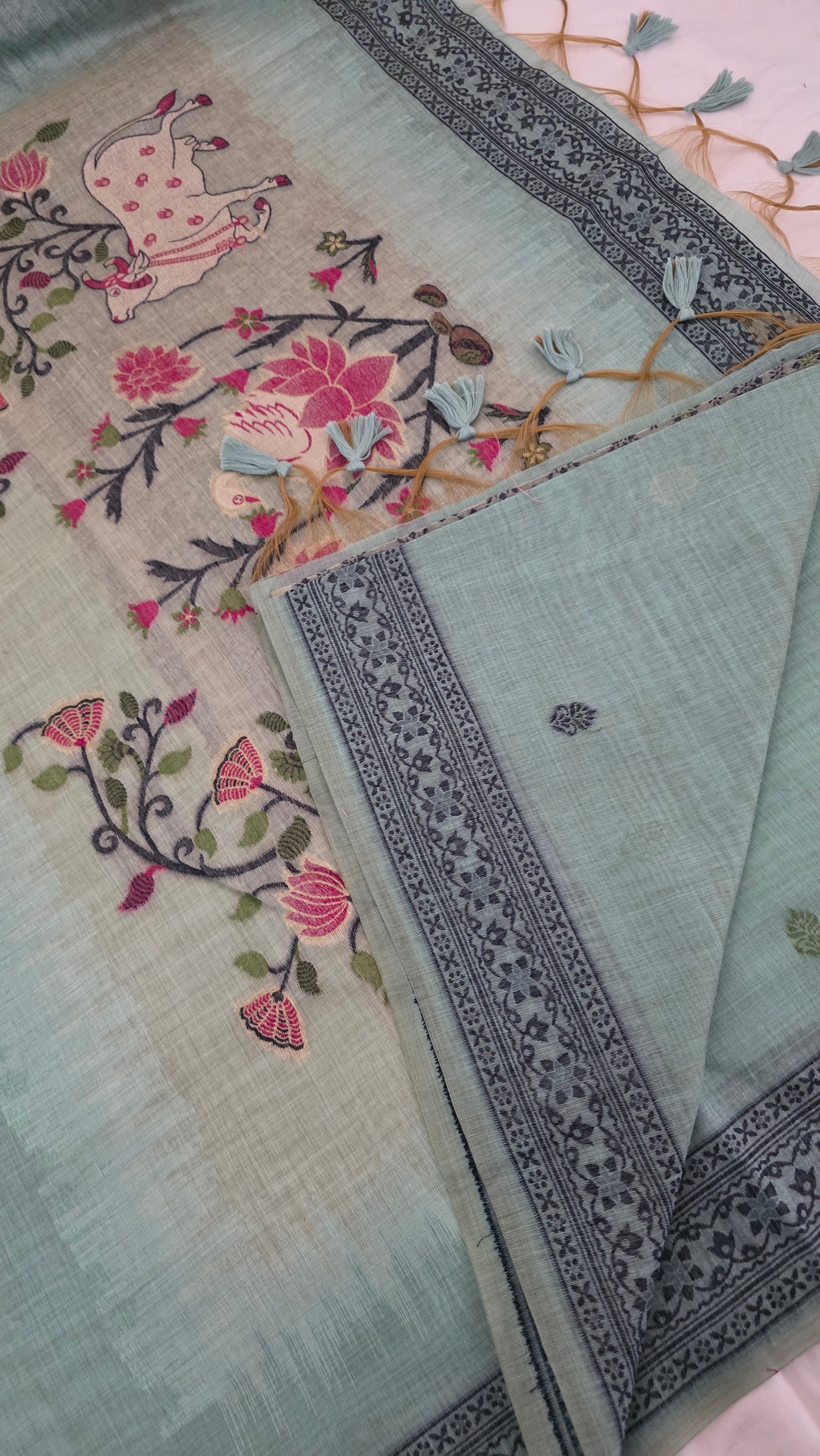 Blue Pichwai Munga Silk Jamdani