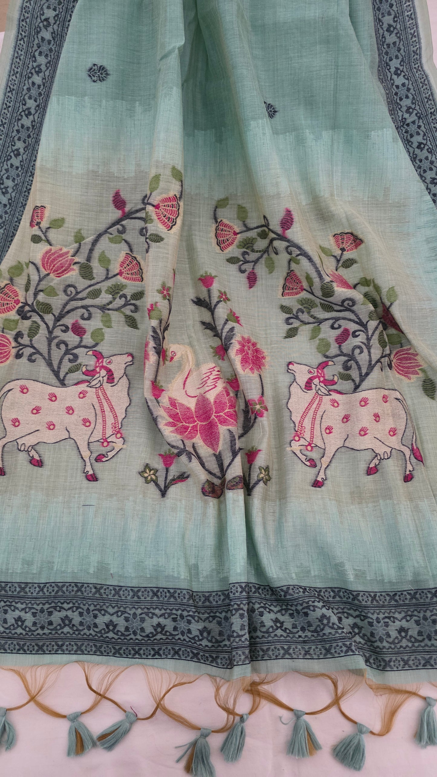 Blue Pichwai Munga Silk Jamdani