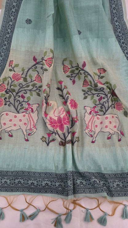 Blue Pichwai Munga Silk Jamdani