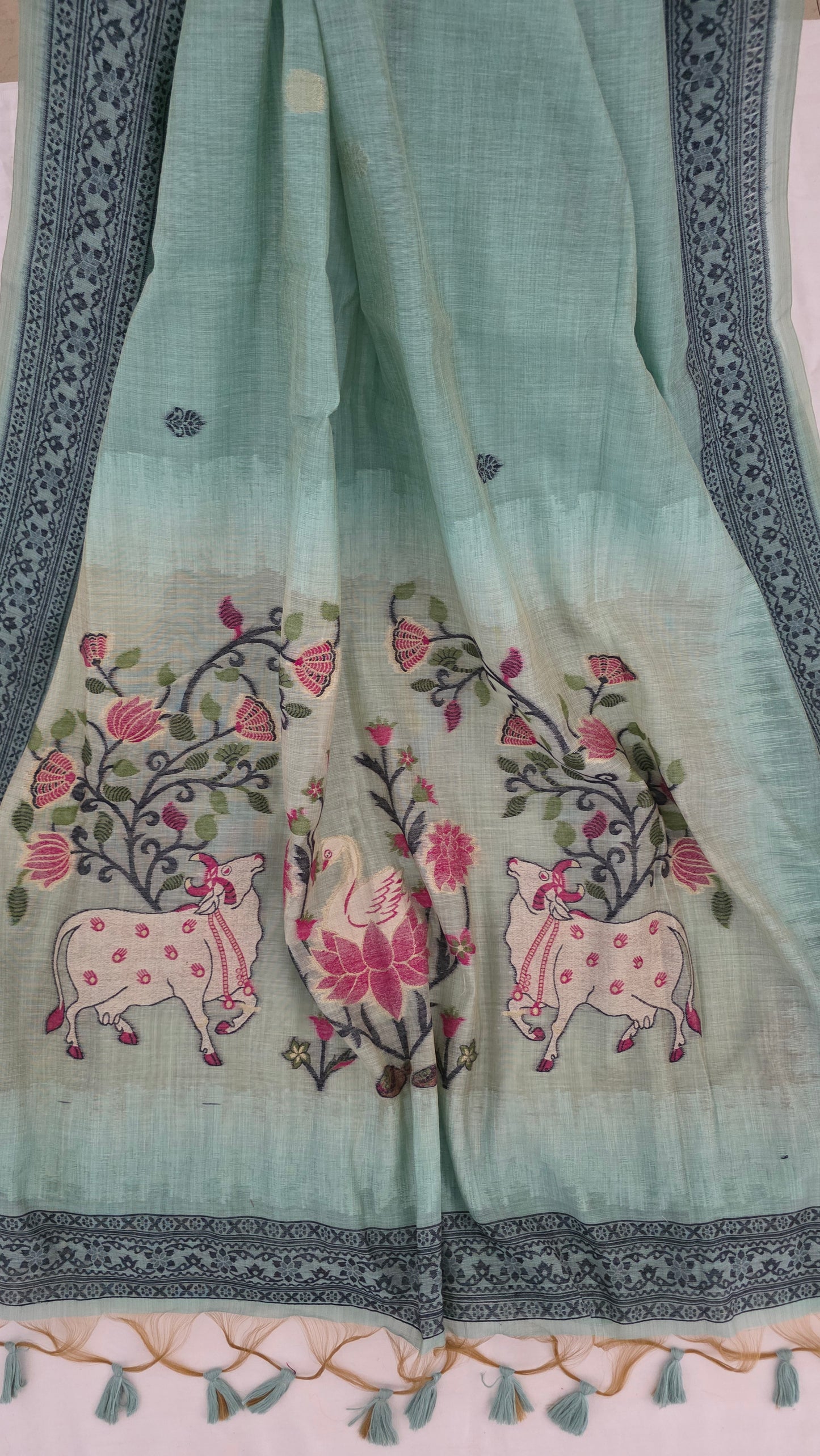 Blue Pichwai Munga Silk Jamdani