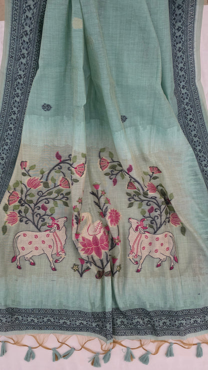 Blue Pichwai Munga Silk Jamdani