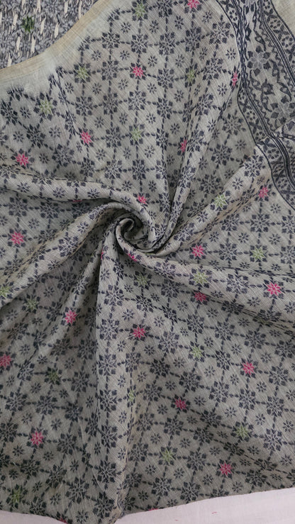 Blue Pichwai Munga Silk Jamdani