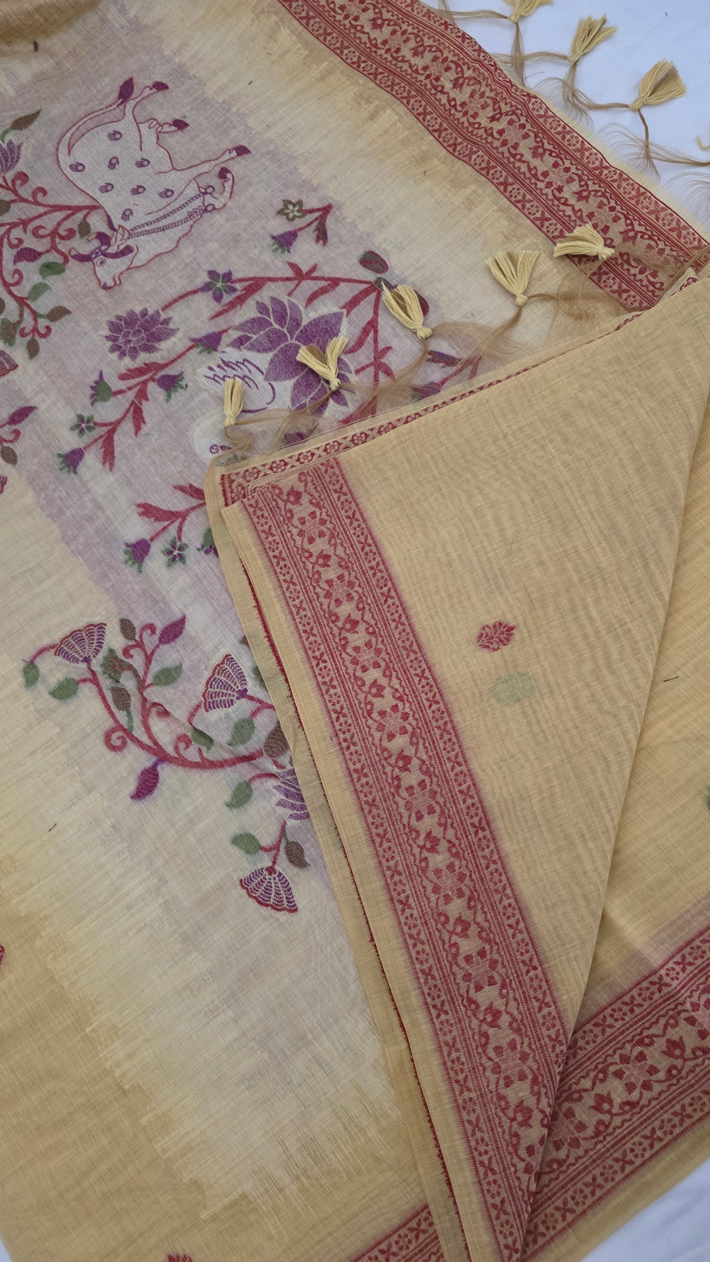 Yellow Pichwai Munga Silk Jamdani