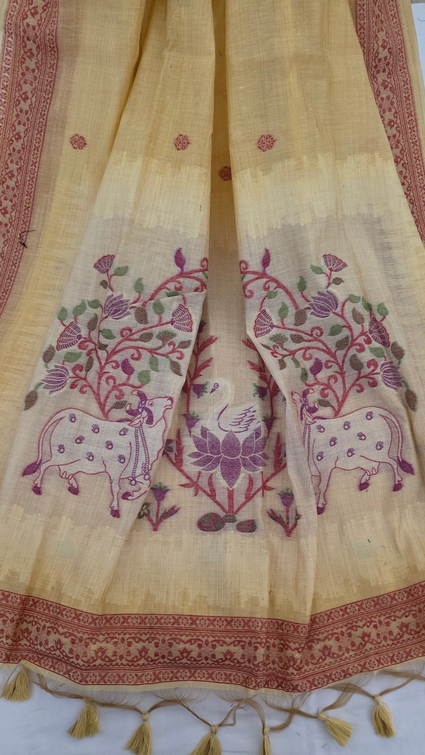 Yellow Pichwai Munga Silk Jamdani