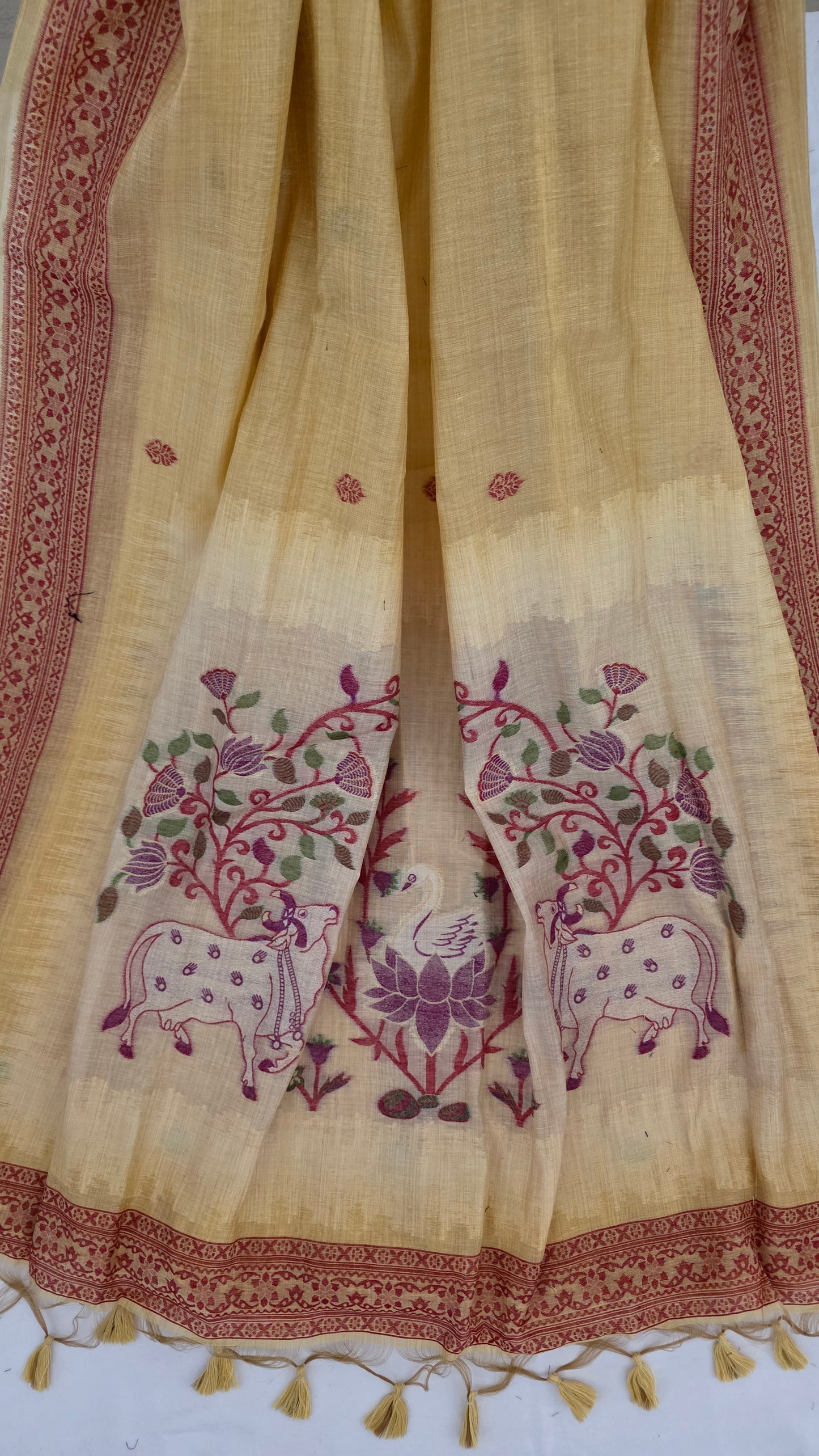 Yellow Pichwai Munga Silk Jamdani
