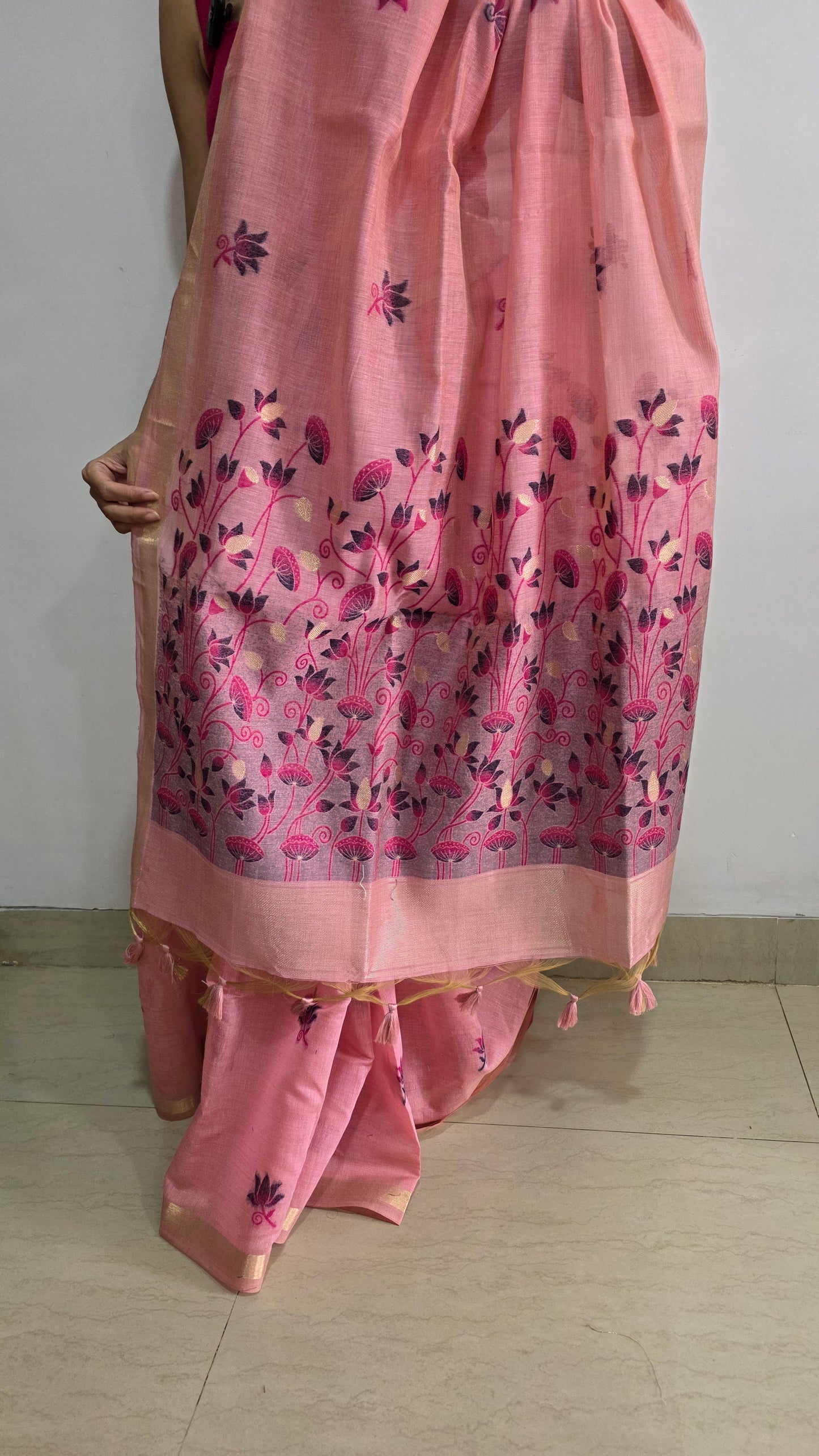 Pink Pichwai Munga Silk Jamdani