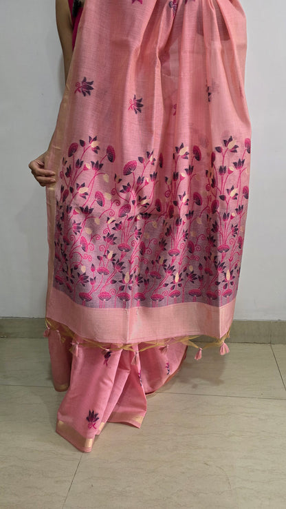 Pink Pichwai Munga Silk Jamdani