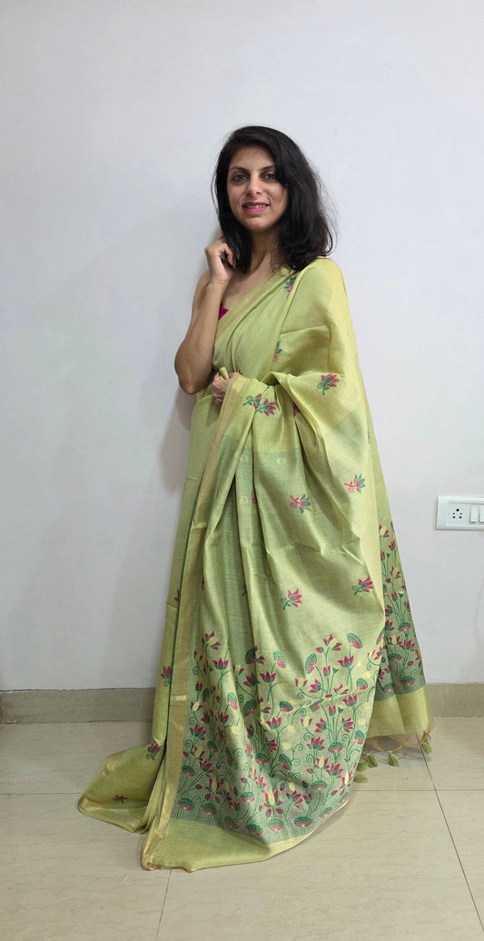 Green Pichwai Munga Silk Jamdani