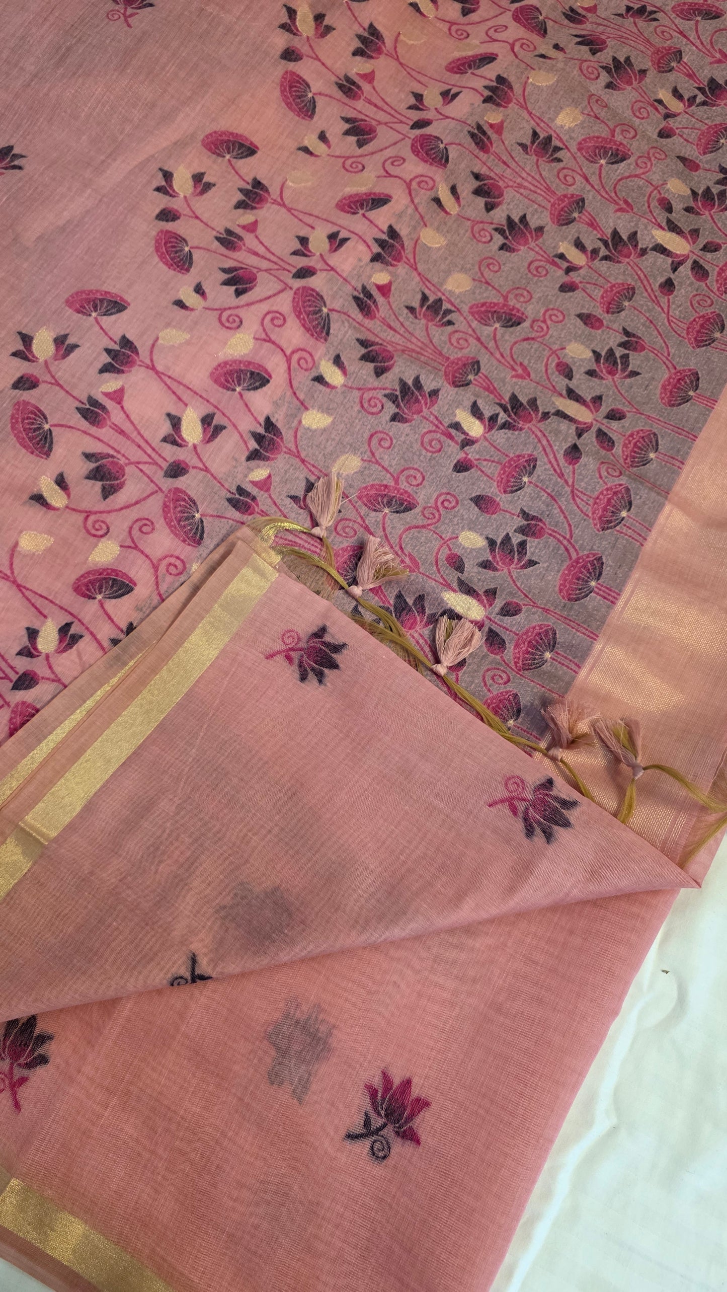 Pink Pichwai Munga Silk Jamdani