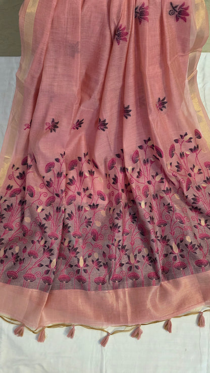 Pink Pichwai Munga Silk Jamdani