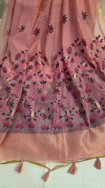 Pink Pichwai Munga Silk Jamdani