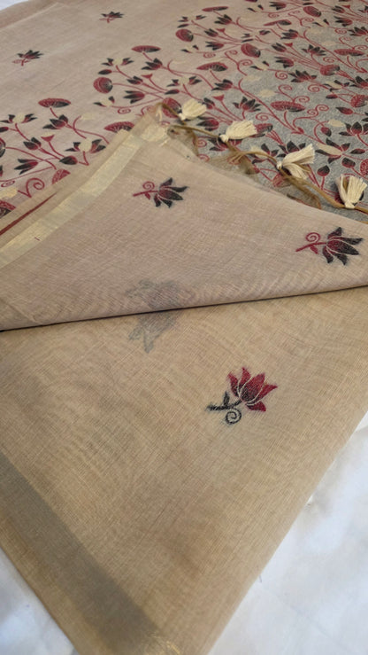 Ivory Pichwai Munga Silk Jamdani