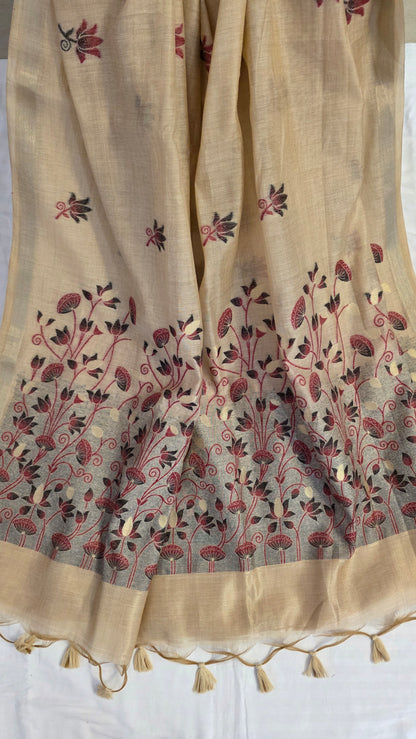 Ivory Pichwai Munga Silk Jamdani