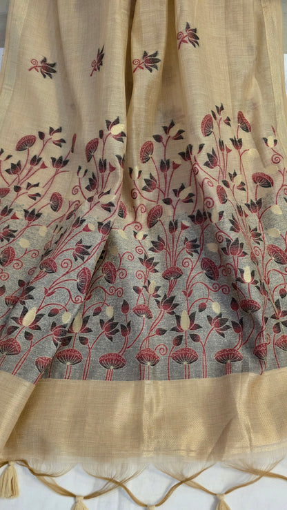 Ivory Pichwai Munga Silk Jamdani