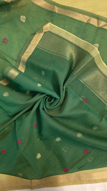 Green Pichwai Munga Silk Jamdani