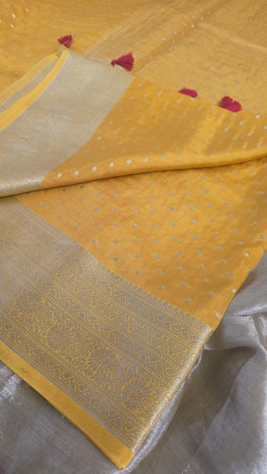 Yellow Banarasi silk Saree