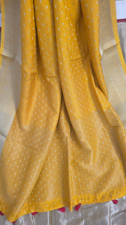 Yellow Banarasi silk Saree