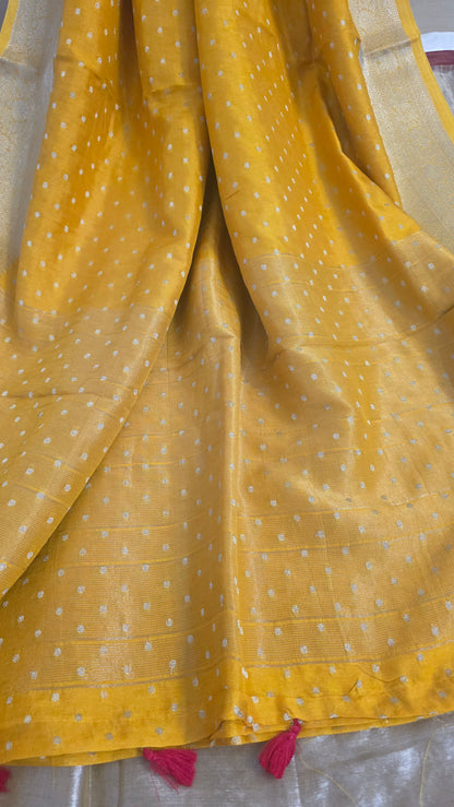 Yellow Banarasi silk Saree