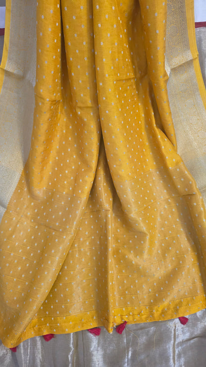 Yellow Banarasi silk Saree