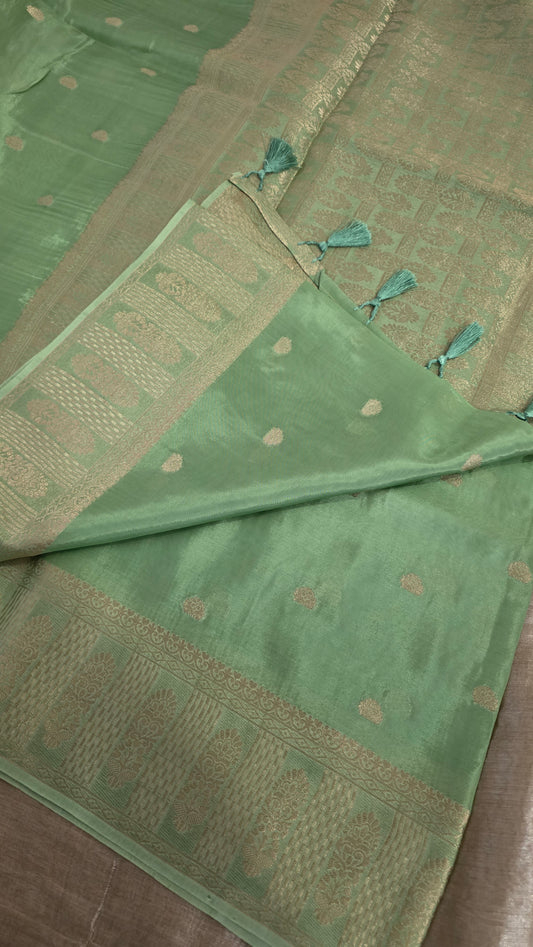 Green Banarasi silk bird weave