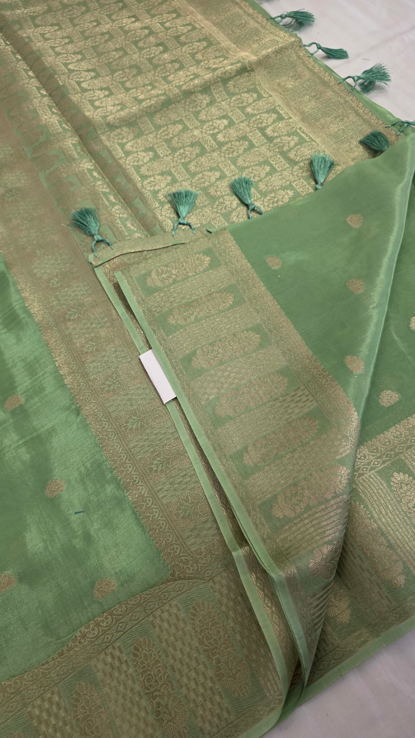 Green Banarasi silk bird weave