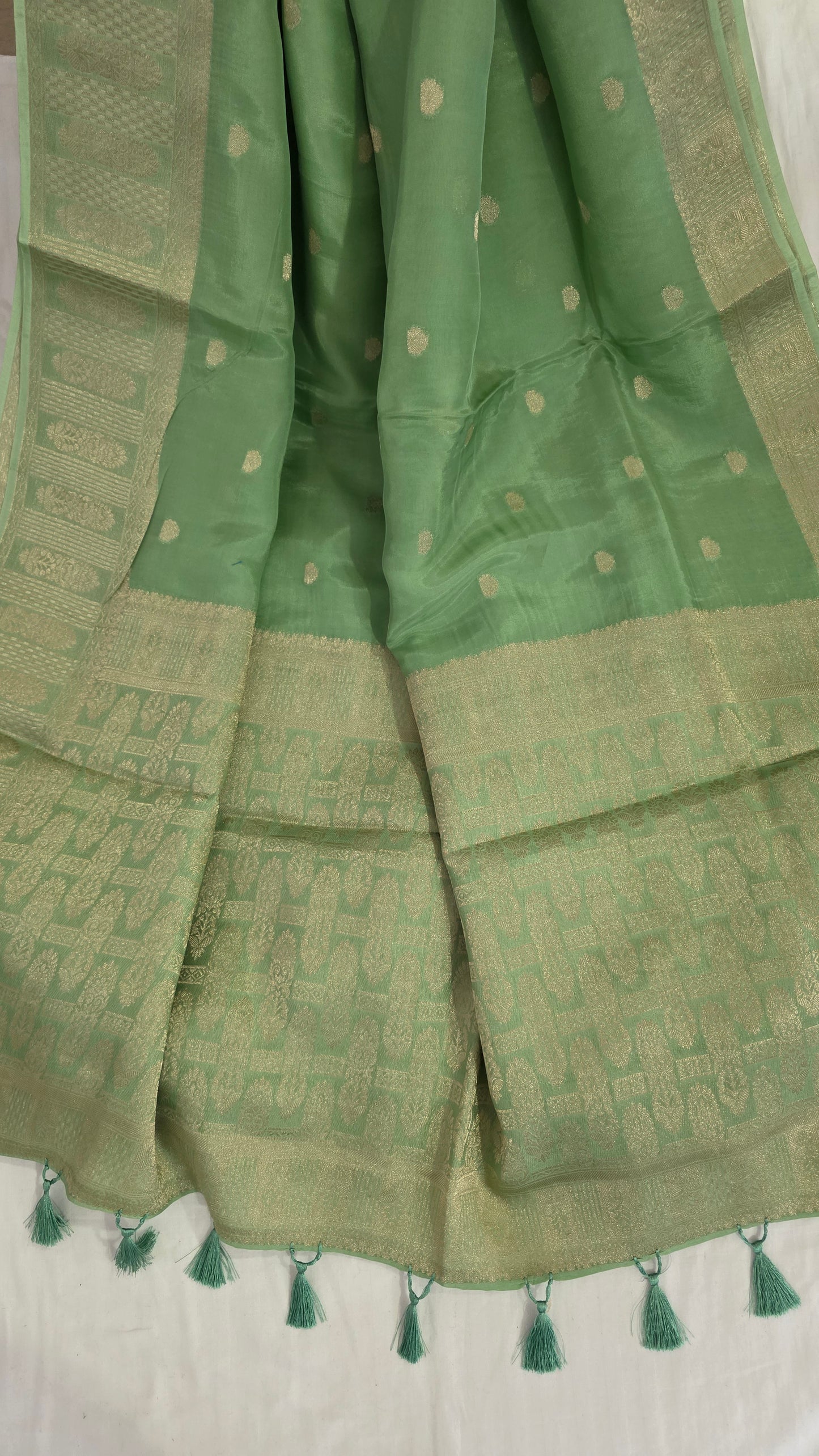 Green Banarasi silk bird weave