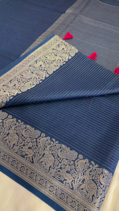 Blue Banarasi silk Figure Saree