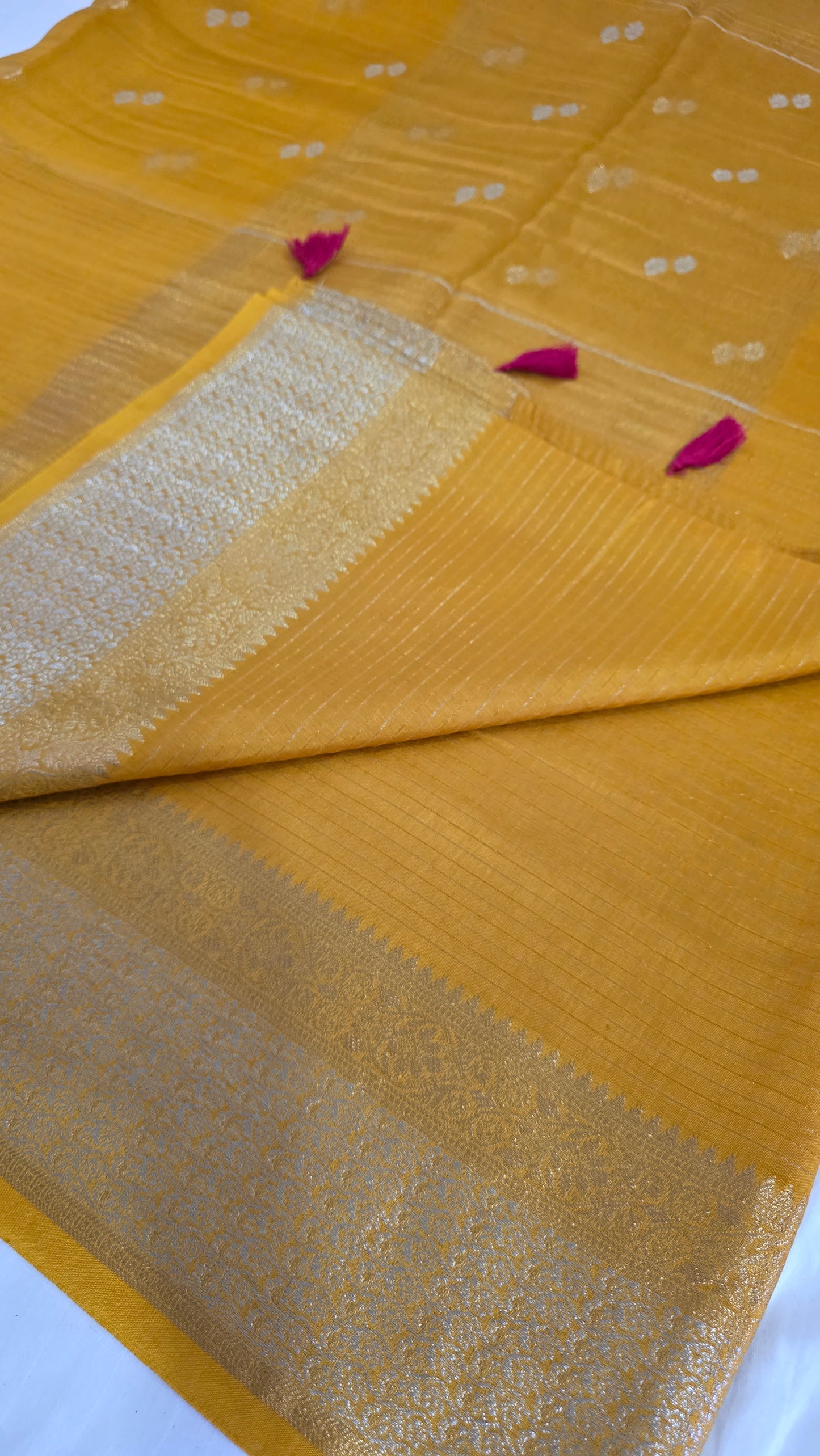 Yellow Banarasi silk bird weave