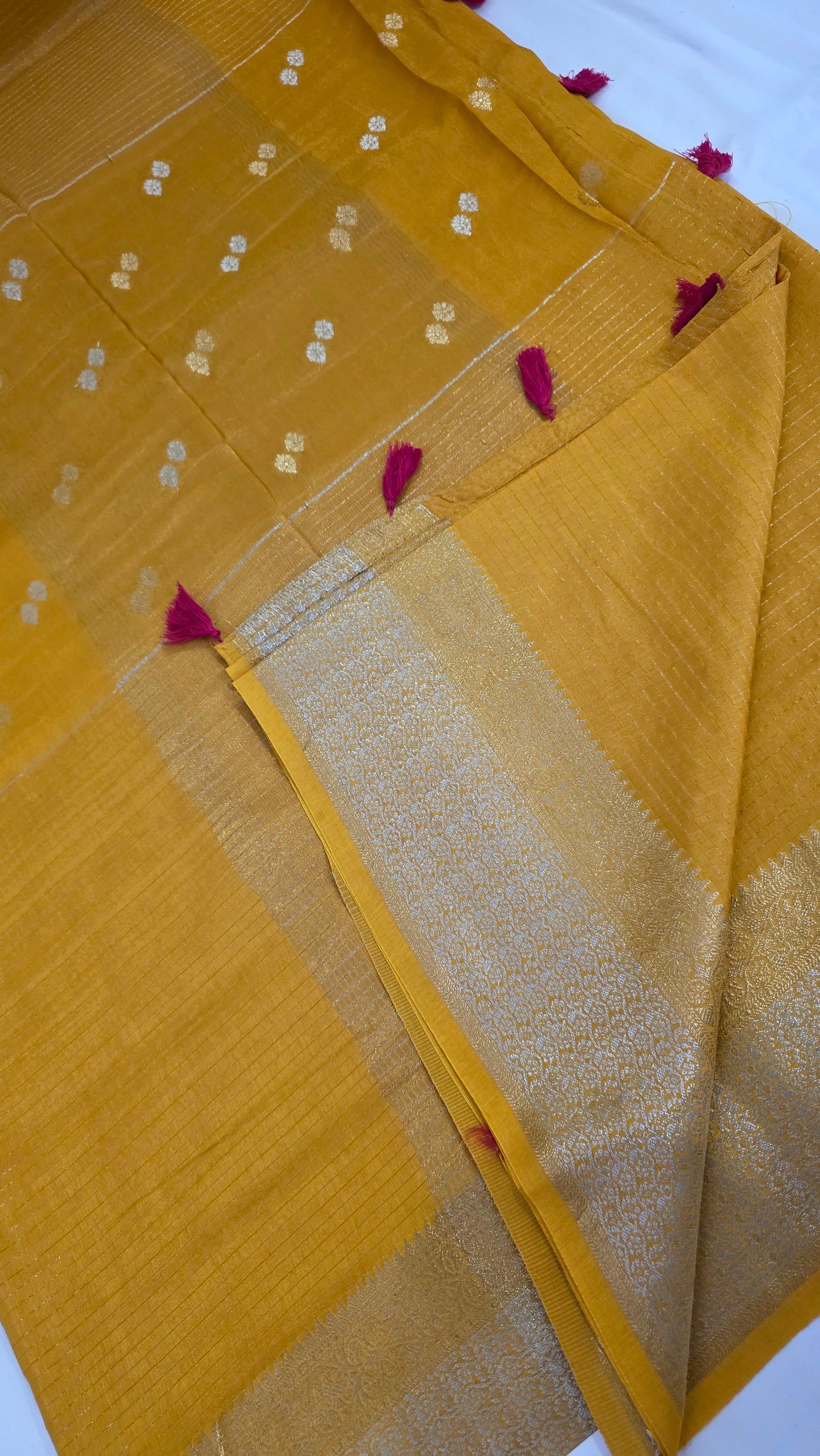 Yellow Banarasi silk bird weave