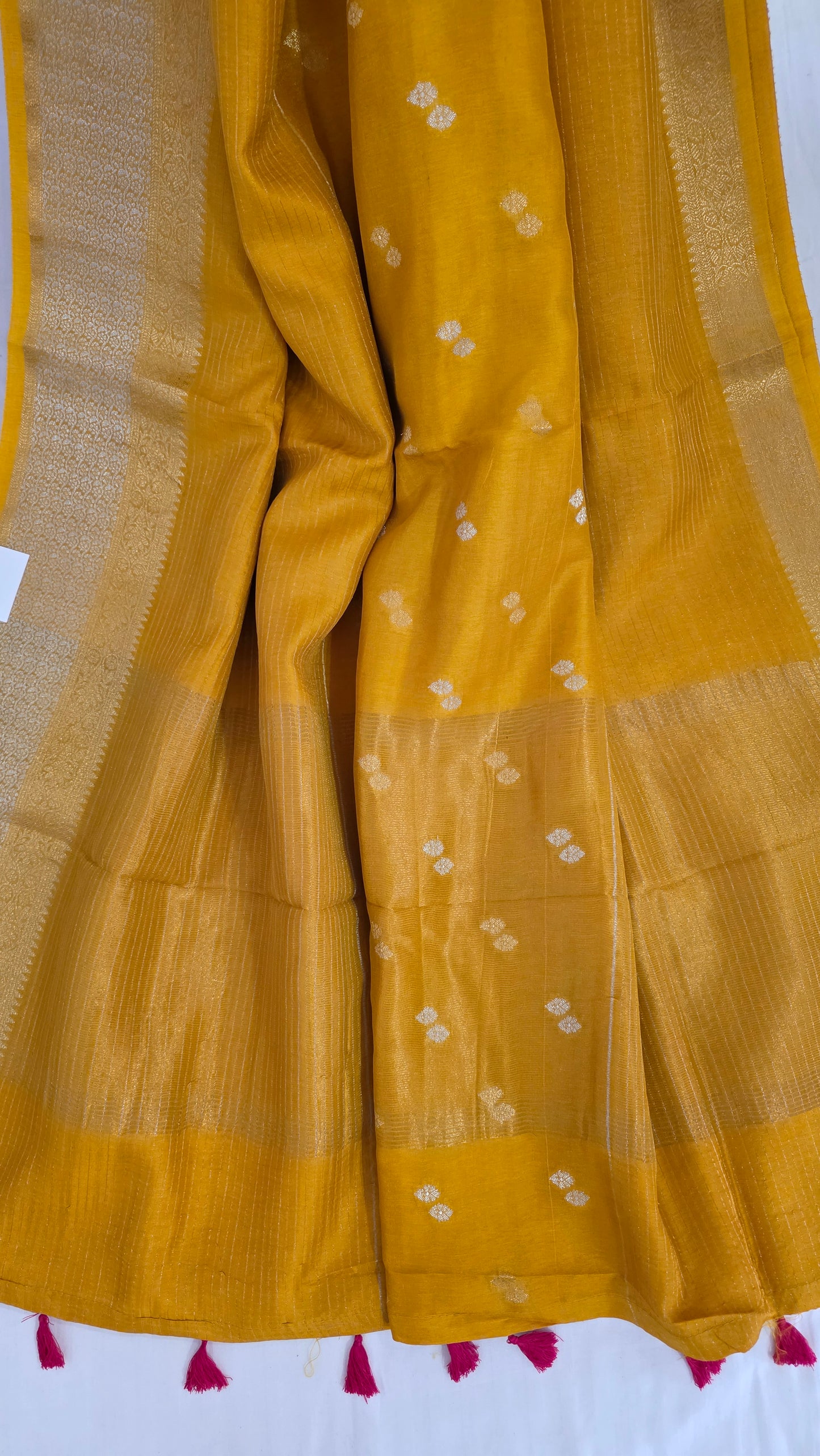 Yellow Banarasi silk bird weave