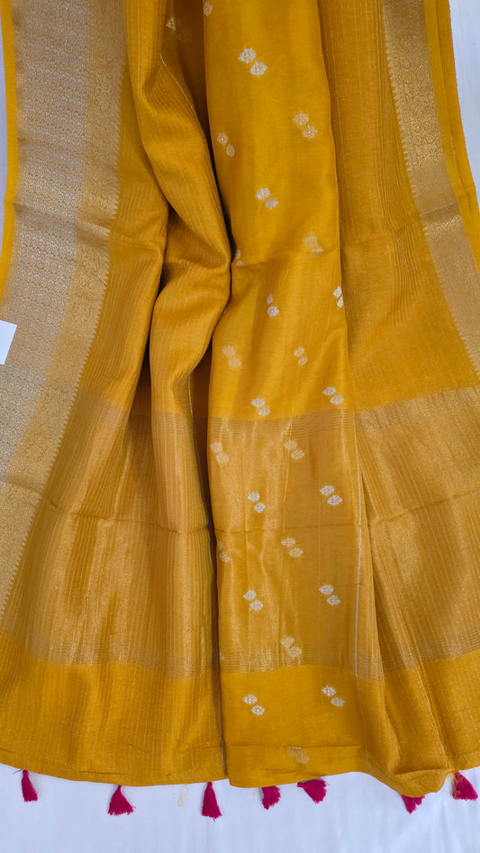 Yellow Banarasi silk bird weave